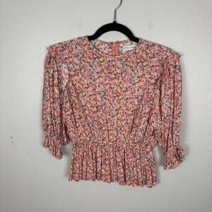 Faithfull The Brand Women's Pink Caleta Ruffle Floral Peplum Top Size XS/2